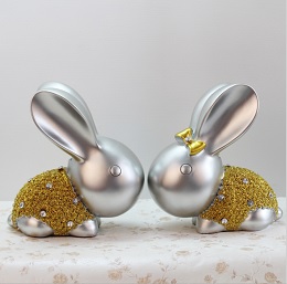 Cặp thỏ đính đá vàng